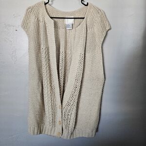 Maurada Silk Vintage Women's 3X Beige Open Knit Sweater Cardigan Cap Sleeve